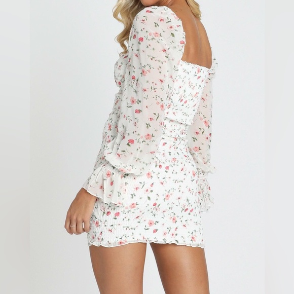 Princess Polly Floral Ruched Dress in White Size 4 - Picture 2 of 10